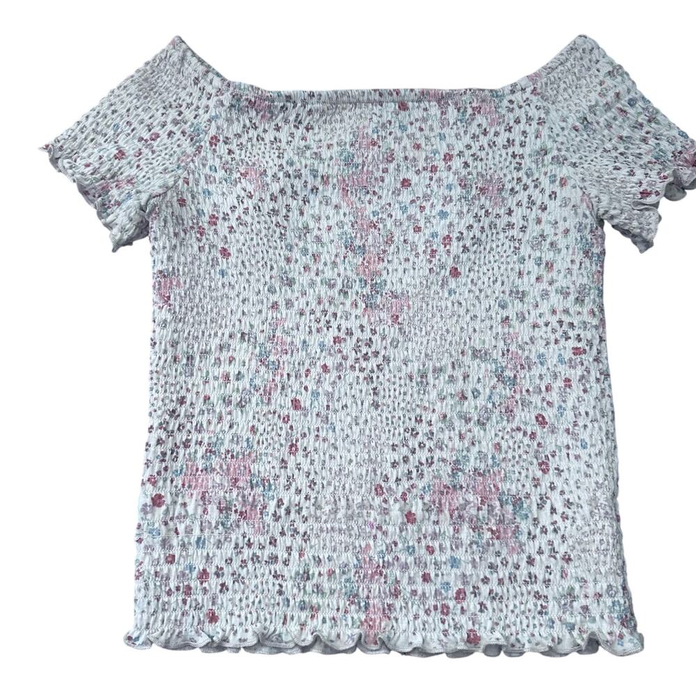 Art Class Floral Smocked Cold Shoulder Top Girls Large